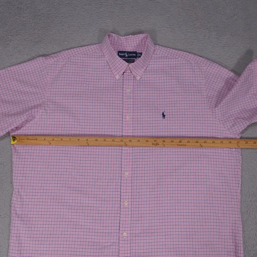Polo Ralph Lauren Shirt Mens XL Pink Blue Plaid Button Down Short Sleeve